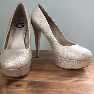 Guess Gold Metallic Texture Platform Heels